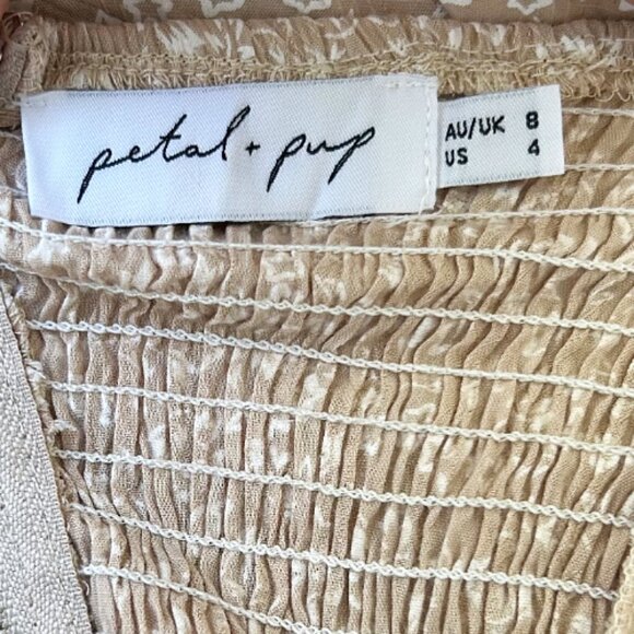 Petal + Pup Carey Crop Top Beige Floral Cotton S Puff Sleeve Blouse - Picture 6 of 8